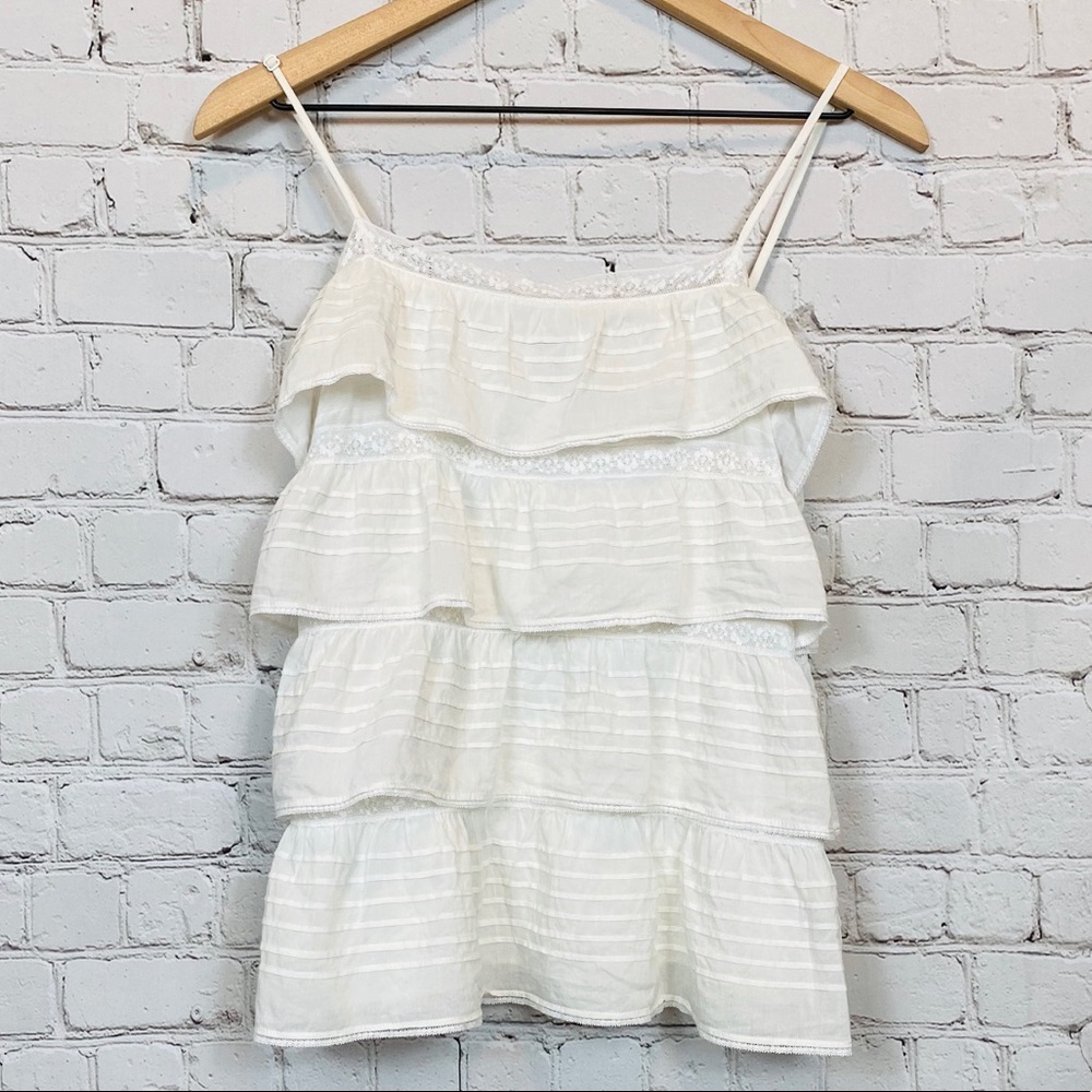 BCBGMAXAZRIA Silk & Lace Layered Cami XS White